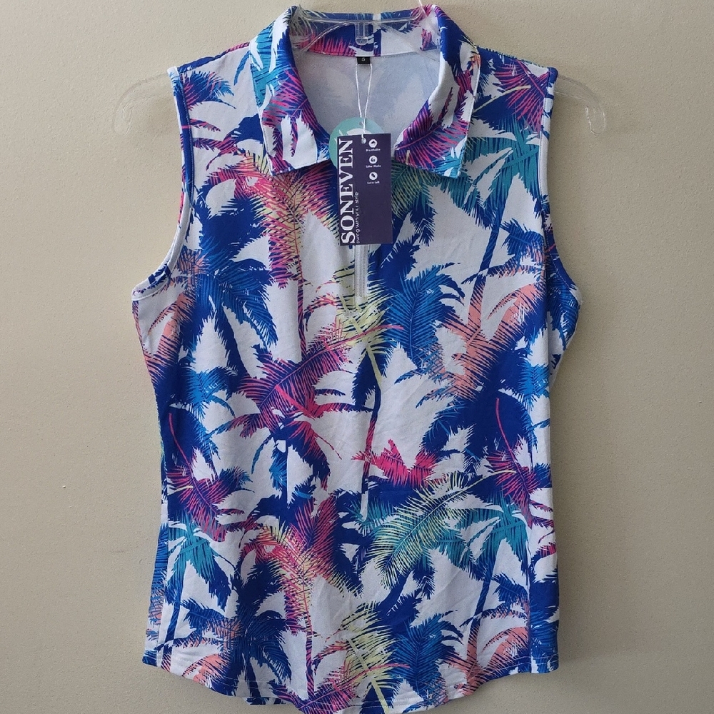 Tropical Sleeveless Fitted 1/4 Zip Golf Top.